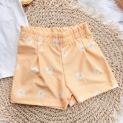 Conj. Blusa com Manga Bordada e Short Margaridas - Amarelo